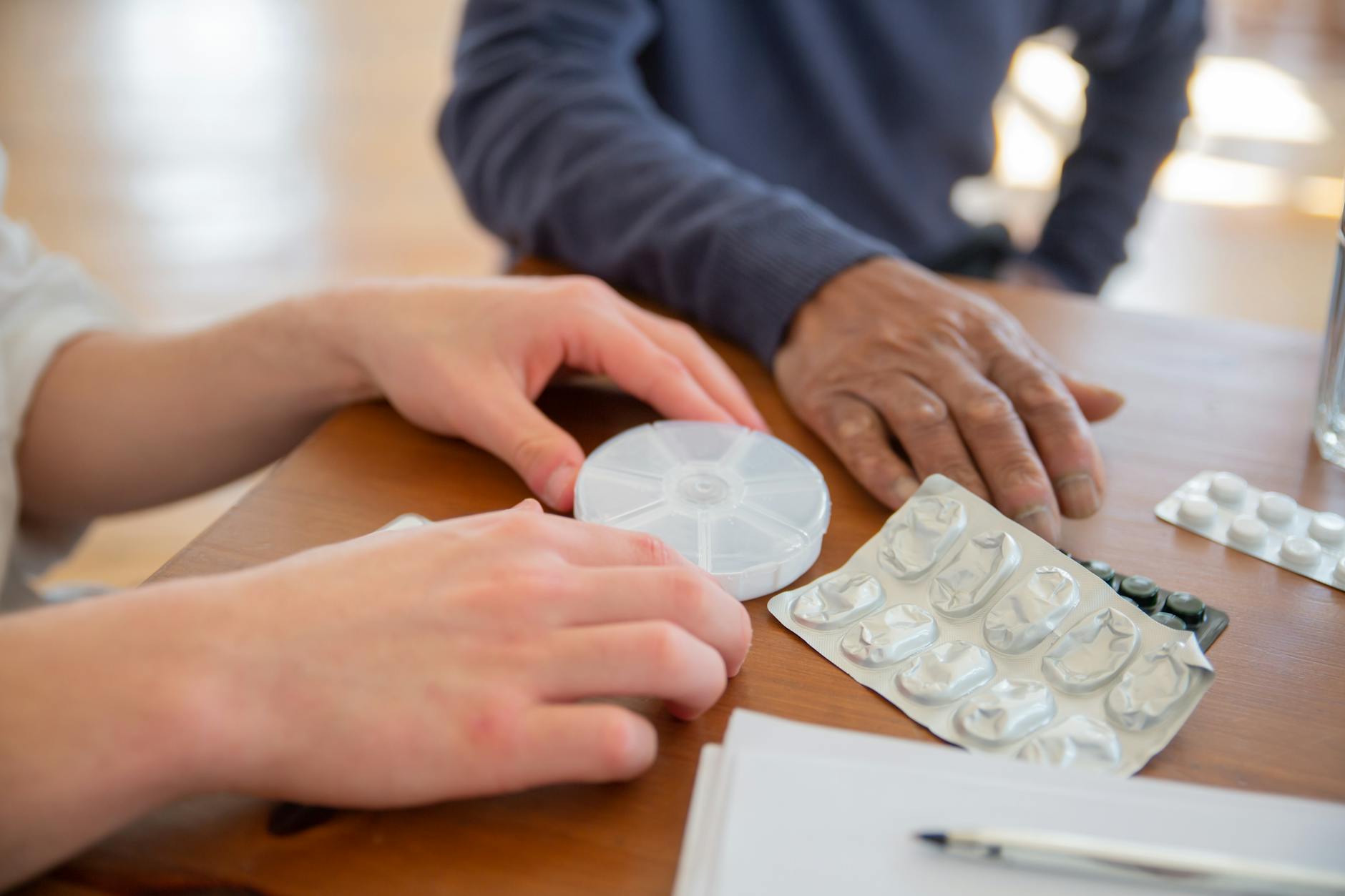 close up of pills on a table